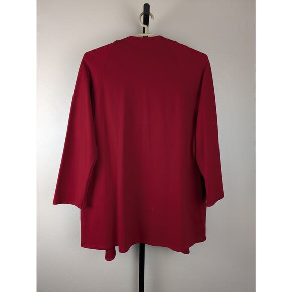Clara Sun Woo red open front ponte knit cardigan large pockets - Picture 2 of 7